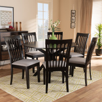 Baxton Studio Lore-Grey/Dark Brown-7PC Dining Set Lore Modern and Contemporary Grey Fabric Upholstered and Dark Brown Finished Wood 7-Piece Dining Set